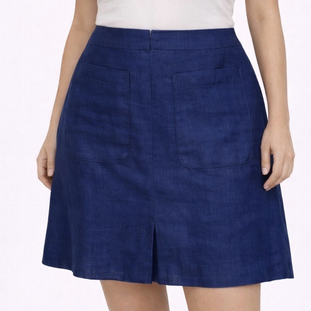 Ann Taylor LOFT Navy Linen Pencil Skirt Straight Career Lined pockets SZ 00